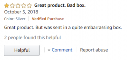 Here is an example of an inappropriate review on Amazon.